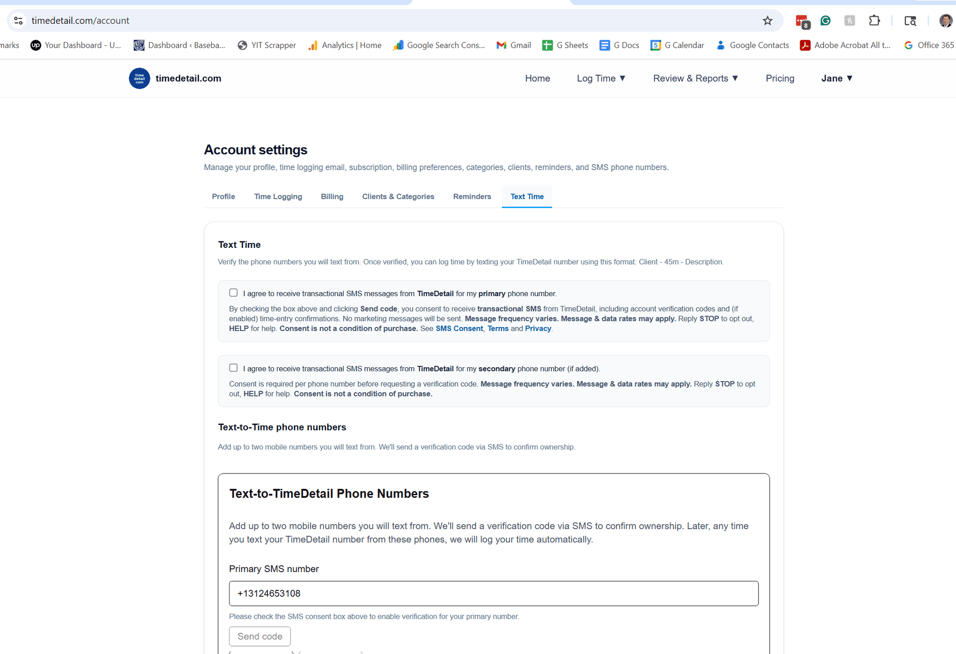 SMS consent checkbox and disclosure shown before sending verification code